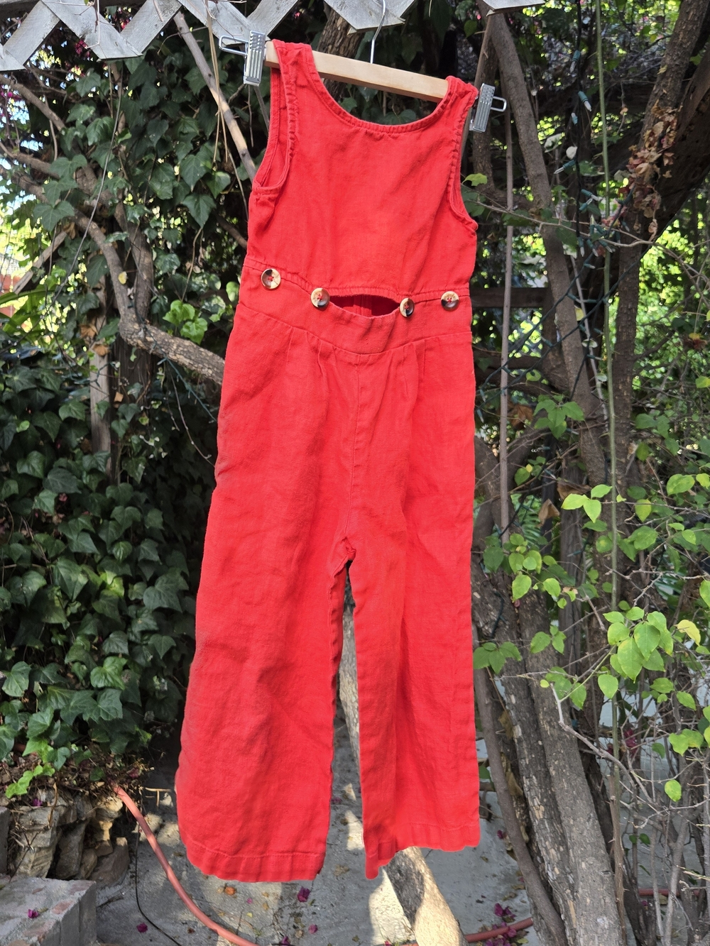2 For $15 Zara Kids Girls Red Sleeveless Jumpsuit with Decorative Buttons 6 7